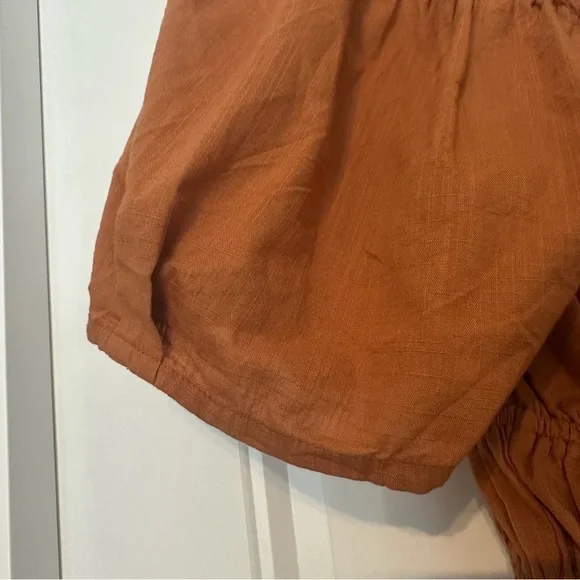 Free People Top Cropped Blouse Lace Up Boho Milkmaid Orange Size Extra Small - Picture 6 of 9